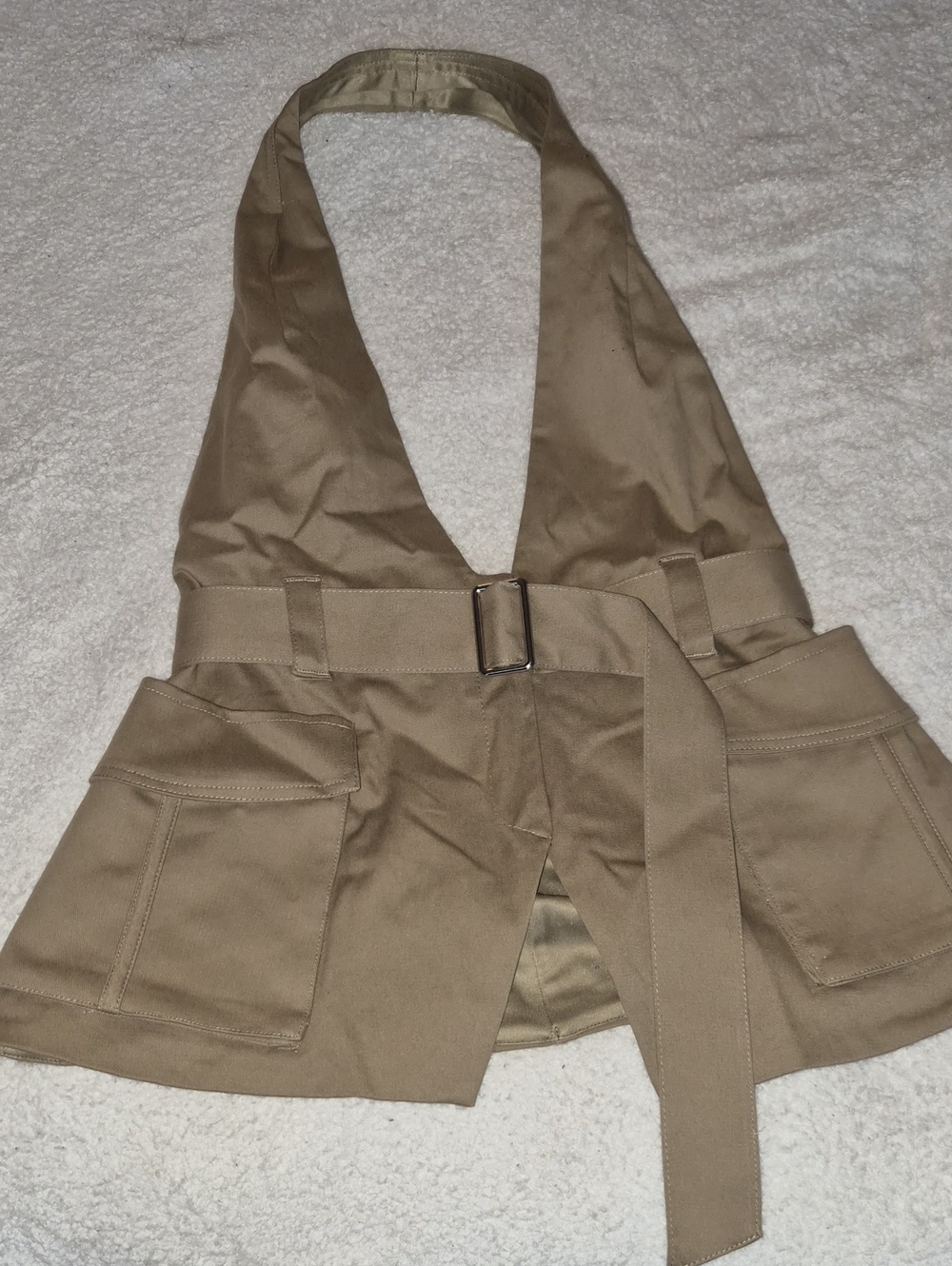 Zara Khaki Halter Utility Belted Jumpsuit